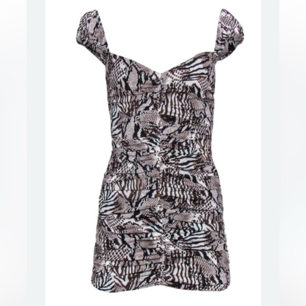 Wilfred By Aritzia  Brown amp White MultiAnimal Print Ruched Bodycon Dress - Picture 2 of 6